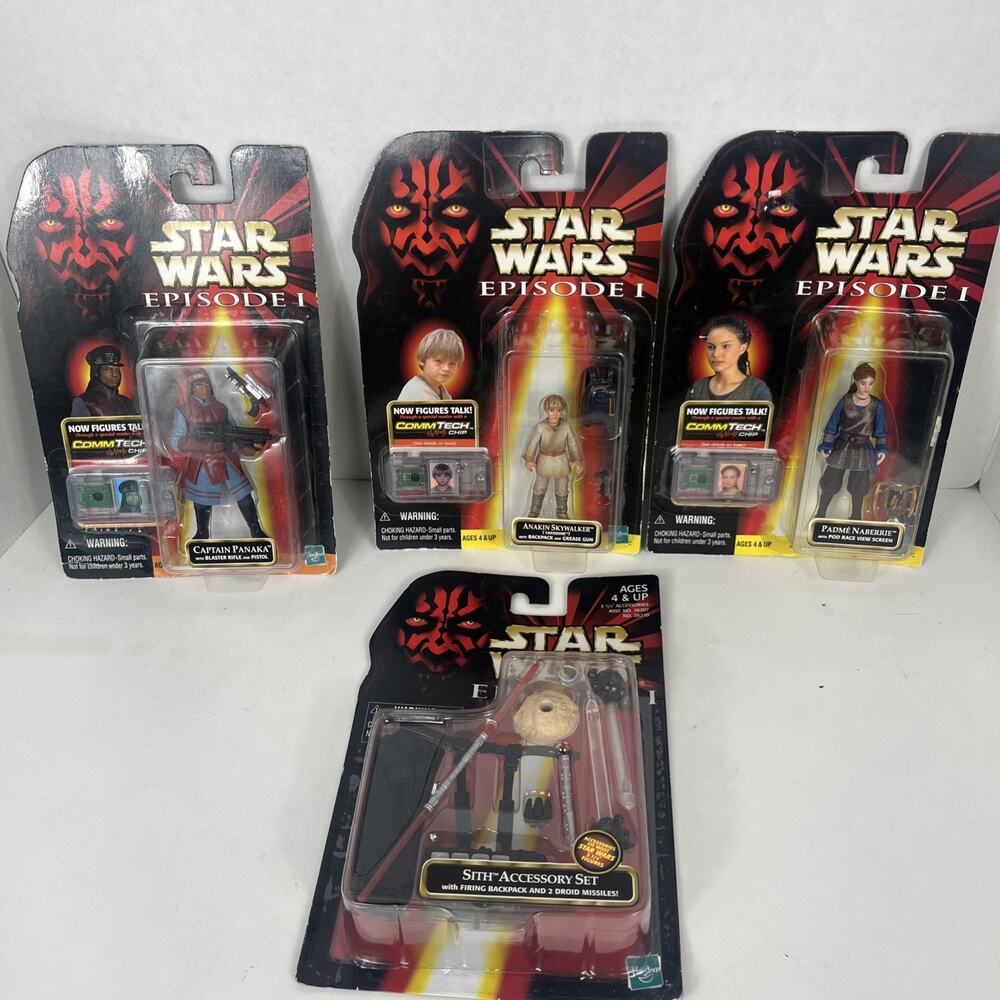 VTG 90s Hasbro Star Wars Episode 1 Anakin, Padme & Panaka & Accessories